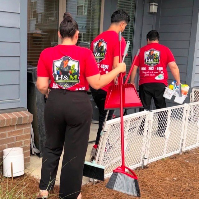 The H&M Cleaning Lab crew arriving at a home in Charleston with their supplies
